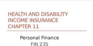 Photo of HEALTH AND DISABILITY INCOME INSURANCE CHAPTER 11 Personal Finance