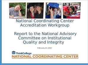 Photo of National Coordinating Center Accreditation Workgroup Report to