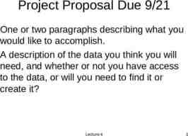 Photo of Project Proposal Due 9/21 One or two paragraphs describing what you